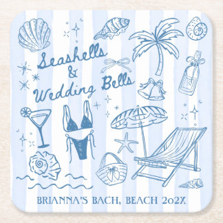 Seashells wedding bells bridesmaids gifts custom rechteckiger pappuntersetzer