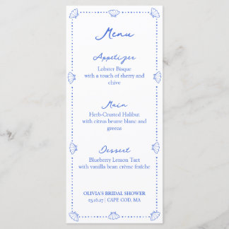 Seashells & Wedding Bells Coastal Bridal Shower Menükarte