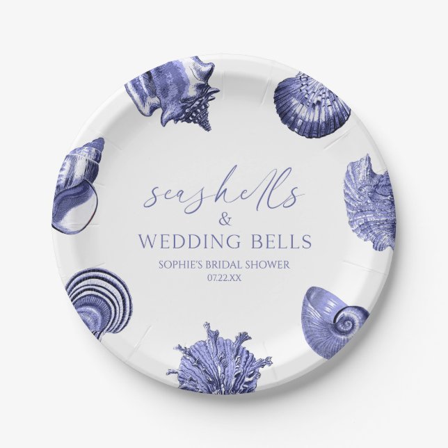 Seashells & Wedding Bells Elegantes Brautparty Pappteller (Vorderseite)
