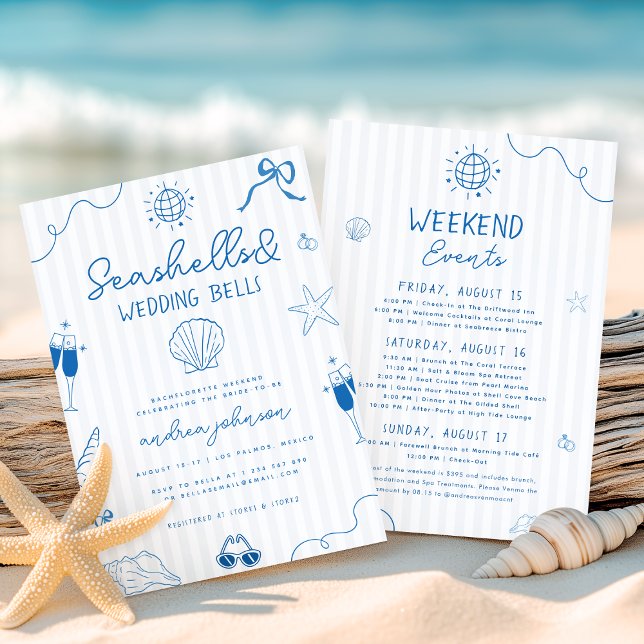 Seashells & Wedding Bells Hand Drawn Bachelorette Einladung (Von Creator hochgeladen)