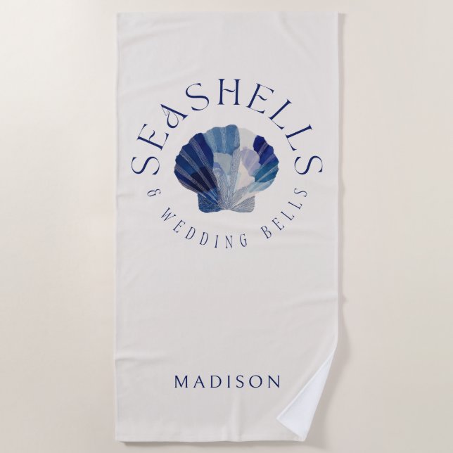 Seashells Wedding Bells Junggeselinnen-Abschied Strandtuch (Vorderseite)