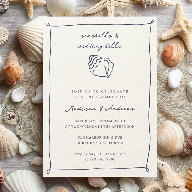 Seashells Wedding Bells Nautical Beach Verlobung Einladung (Von Creator hochgeladen)