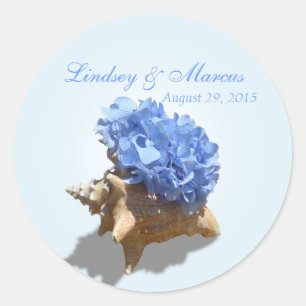 Seashore Hydrangea Blue Runder Aufkleber