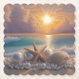 Seashore Ocean Sunset Seashells Pearls Untersetzer