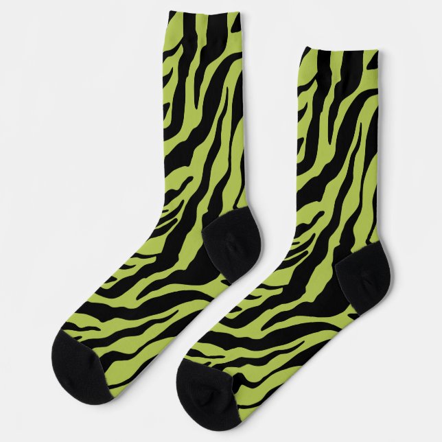Seasick Zebra, grün und schwarz Streifen Muster Socken (Linkes Detail)