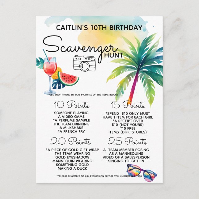 Seaside Beach Scavenger-Jagd Ankündigungspostkarte (Vorderseite)
