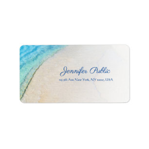Seaside Beach Waves Elegante moderne Skriptadresse Adressaufkleber
