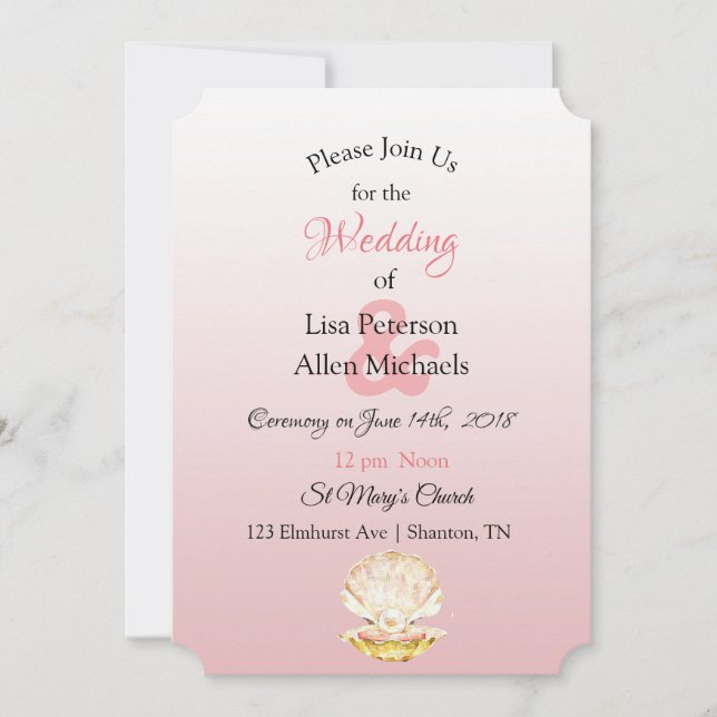 Seaside Coral Clam and Pearl Wedding Einladungen (Vorderseite)