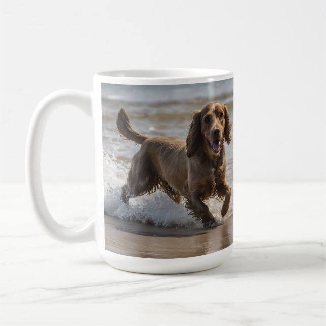 "Seaside Fun: A Cocker Spaniel Play in the Ocean Kaffeetasse (Links)