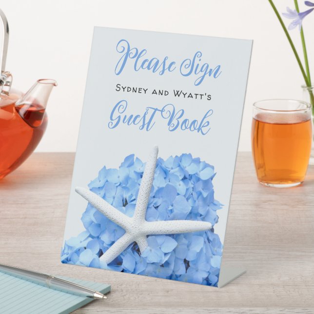 Seaside Garden Blue Hydrangea Sign Gästebuch Sockelschild (In Situ)