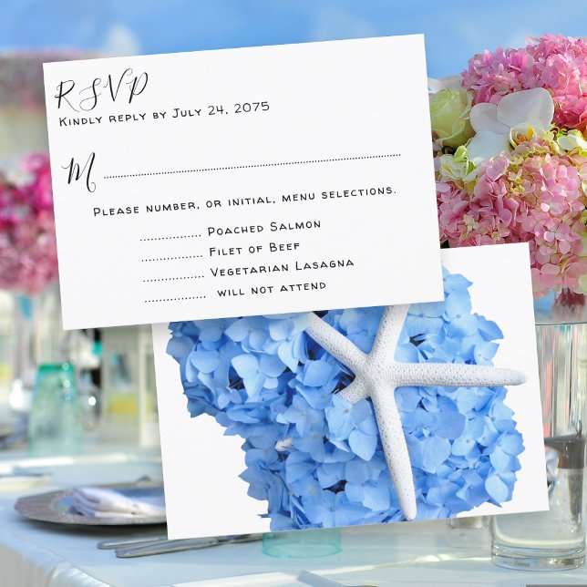 Seaside Garden Blue Wedding Menu UAWG RSVP Karte (Von Creator hochgeladen)