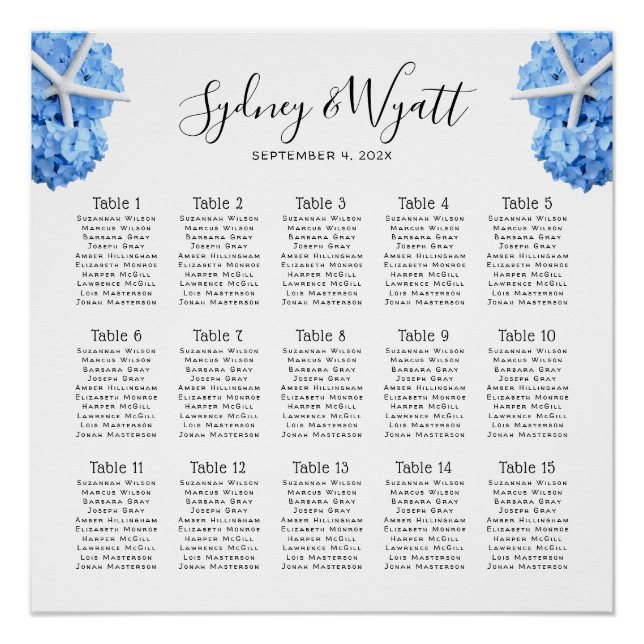 Seaside Garden Wedding Empfang Seating Chart (Vorderseite)