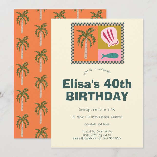 Seaside Modern Niedlich CUSTOM Geburtstagsparty Einladung (Vorne/Hinten)