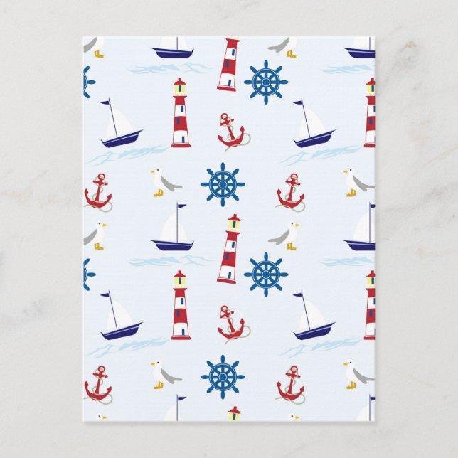 Seaside nautical theme pattern nahtlose Tapete Postkarte (Vorderseite)