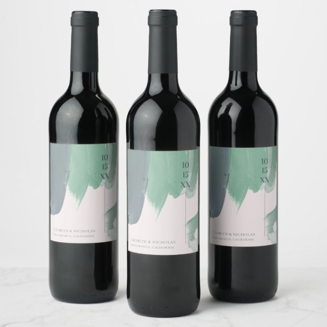 Seaside Ocean Glass | Monogram Wedding Wine Label Weinetikett (Flaschen)