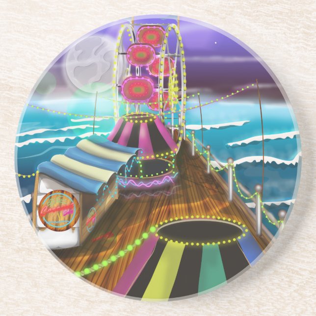 Seaside Peer Arcade Funfair Sandstein Untersetzer (Vorne)