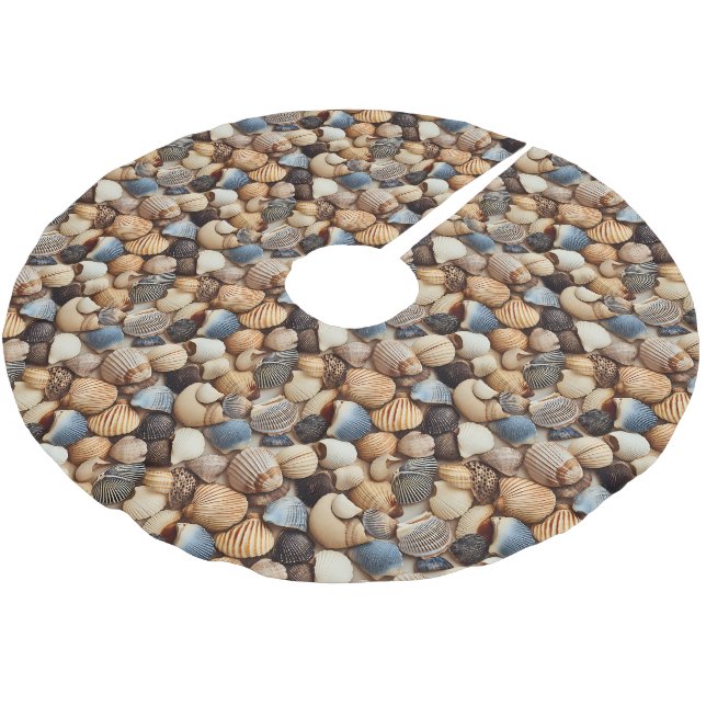 Seaside Seashells Tree Skirt Polyester Weihnachtsbaumdecke (Schrägansicht)