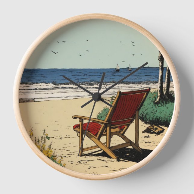 "Seaside Serenity Wall Clock: Embrace Coastal Eleg Uhr (Vorderseite)