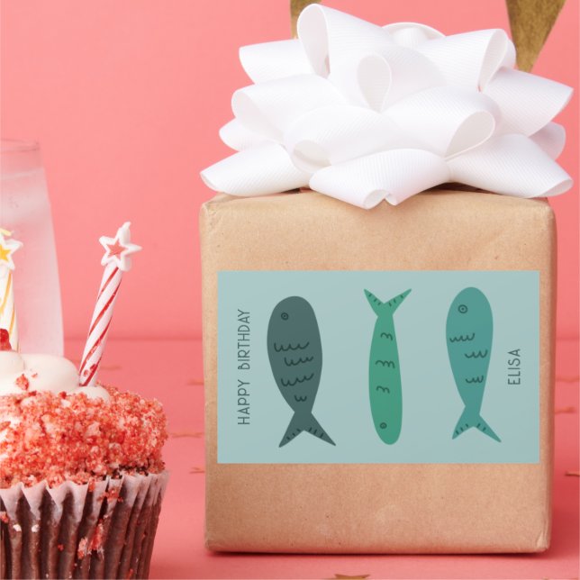 Seaside Soiree BIRTHDAD Niedlich Fish CUSTOM Rechteckiger Aufkleber (Party)