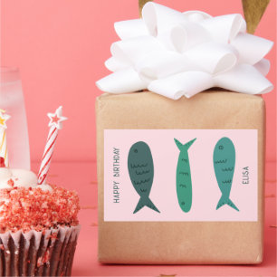 Seaside Soiree BIRTHDAD Niedlich Fish CUSTOM Rechteckiger Aufkleber