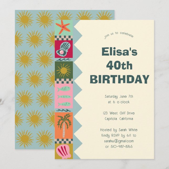 Seaside Soiree BIRTHDAY PARTY Modernes Niedliches  Einladung (Vorne/Hinten)