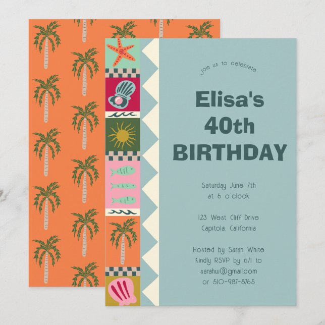 Seaside Soiree BIRTHDAY PARTY Modernes Niedliches  Einladung (Vorne/Hinten)