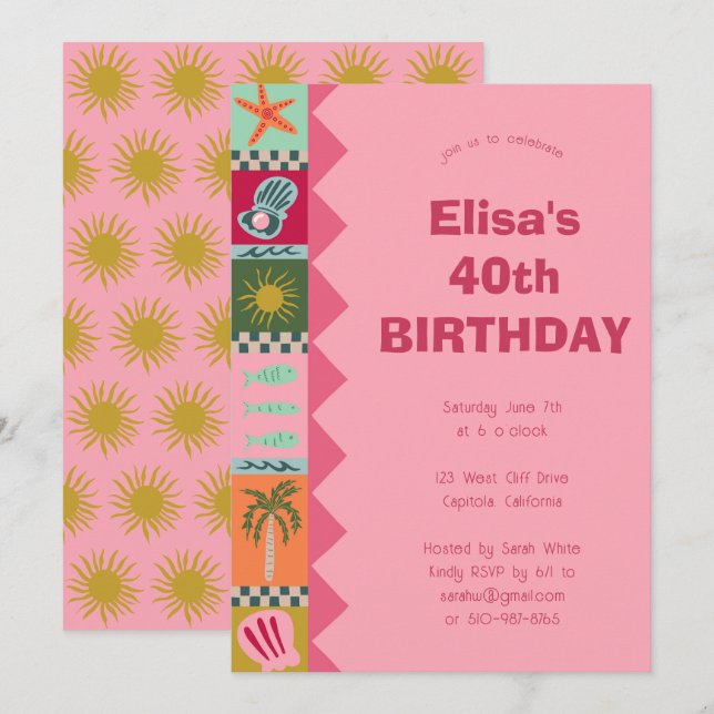 Seaside Soiree BIRTHDAY PARTY Modernes Niedliches  Einladung (Vorne/Hinten)
