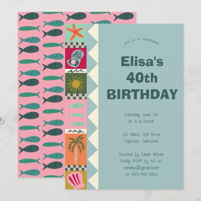 Seaside Soiree BIRTHDAY PARTY Modernes Niedliches  Einladung (Vorne/Hinten)