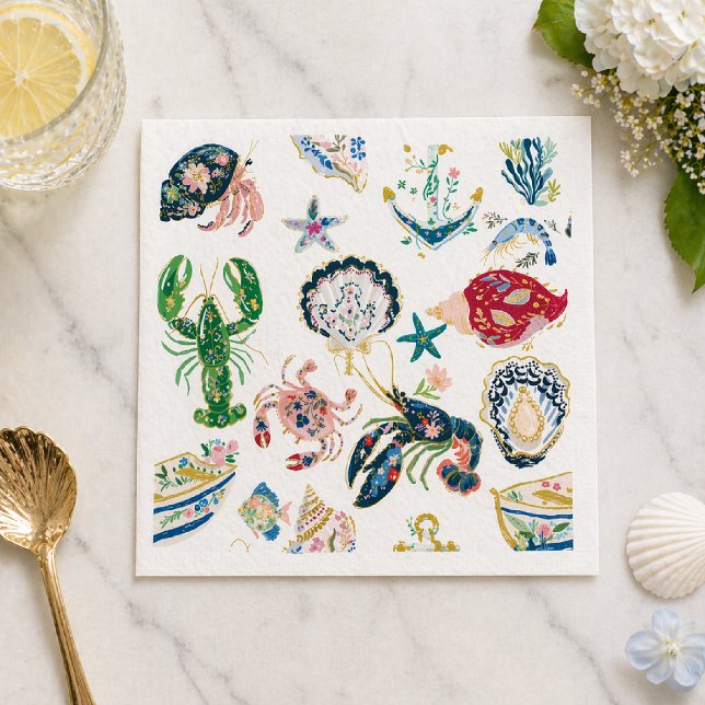 Seaside Soirée Coastal Pattern Serviette (Von Creator hochgeladen)