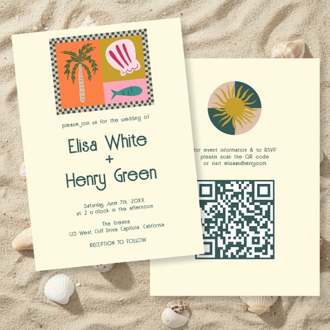Seaside Soiree Modern Niedlich CUSTOM QR Einladung (Seaside Soiree Modern Cute CUSTOM QR Wedding Invitation
)