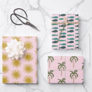 Seaside Soiree Palmen Fischen Sonnen Niedlichen CU Geschenkpapier Set