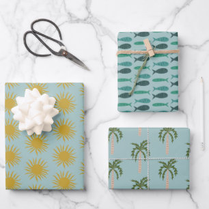 Seaside Soiree Palmen Fischen Sonnen Niedlichen CU Geschenkpapier Set