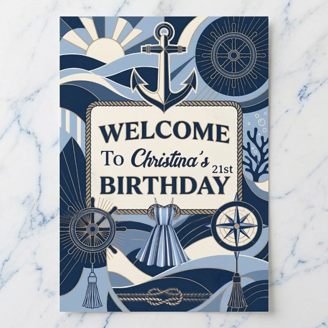 Seaside Stripes Celebration Birthday Poster (Nautical charm for your entry.)