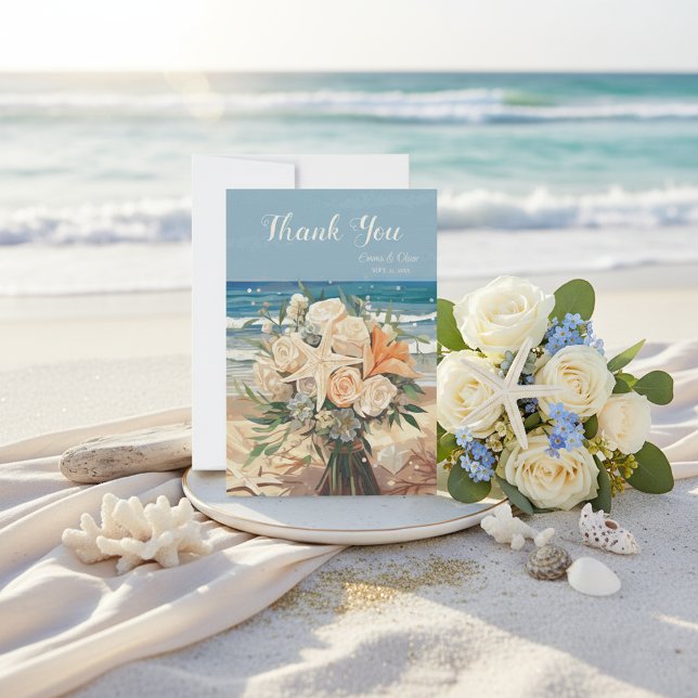 Seaside Theme Wedding Thank You Card Card Dankeskarte (Von Creator hochgeladen)