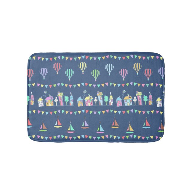 Seaside Town Sail Boats and Bunting Pattern Blue Badematte (Vorderseite)