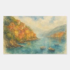 Seaside Village Watercolor - Cliffside Harbour Rechteckiger Aufkleber