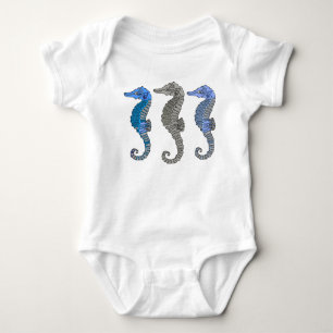 Seaside Wildlife - Drei Niedliche blaue Seepferde Baby Strampler