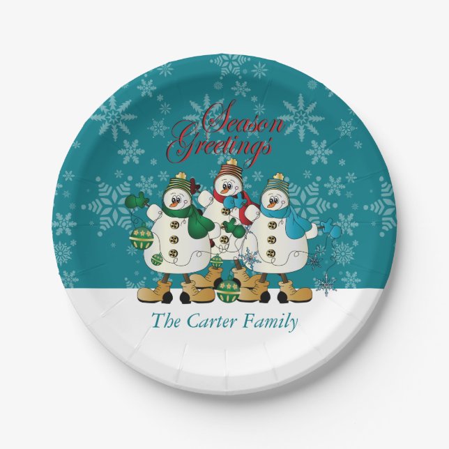 Season Greetings Snowmen Buddies | Weihnachten Pappteller (Vorderseite)