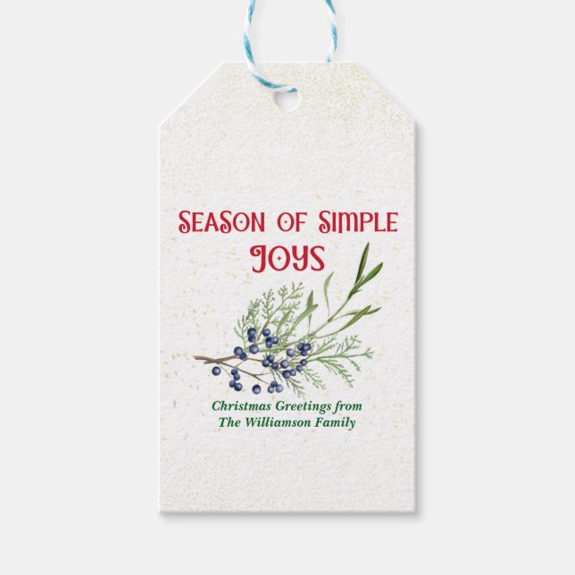 Season of Simple Joys Blue Juniper Christmas Geschenkanhänger (Vorderseite)