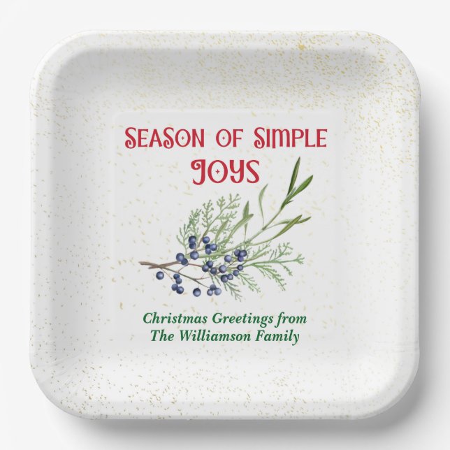 Season of Simple Joys Blue Juniper Christmas Pappteller (Vorderseite)