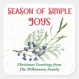 Season of Simple Joys Blue Juniper Christmas Quadratischer Aufkleber