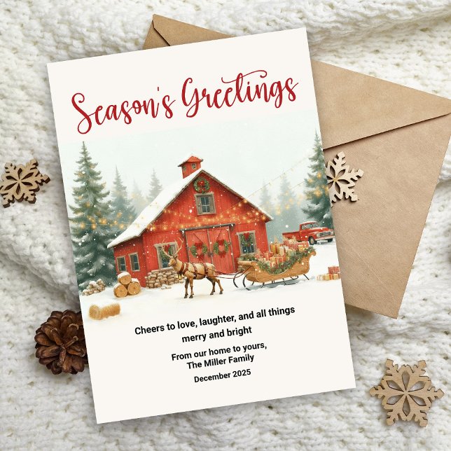 Season’s Greetings Christmas Card Watercolor Barn (Von Creator hochgeladen)