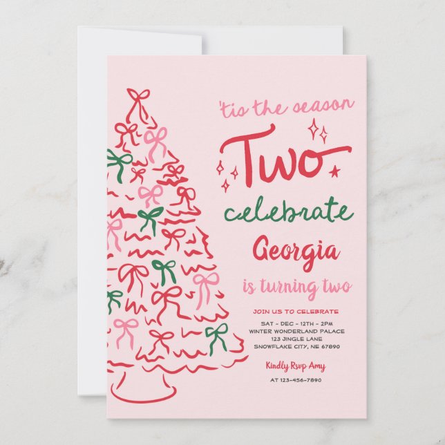 Season Two Celebrate Coquette Christmas Birthday Einladung (Vorderseite)
