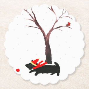 Seasonal Art Scottie Dog Robin Untersetzer