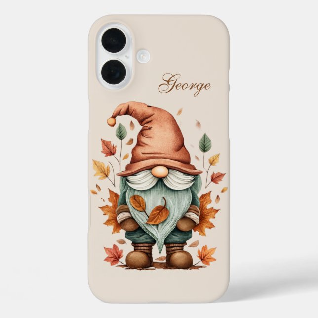 Seasonal gnome add name  iPhone 16 plus hülle (Rückseite)