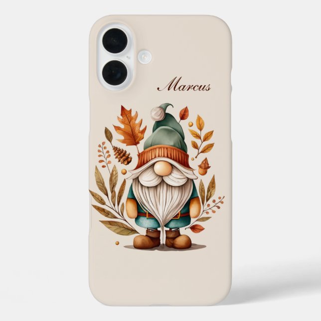 Seasonal gnome add name  iPhone 16 plus hülle (Rückseite)