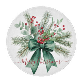 Seasonal Greenery with Red Script Holiday Message Schneidebrett