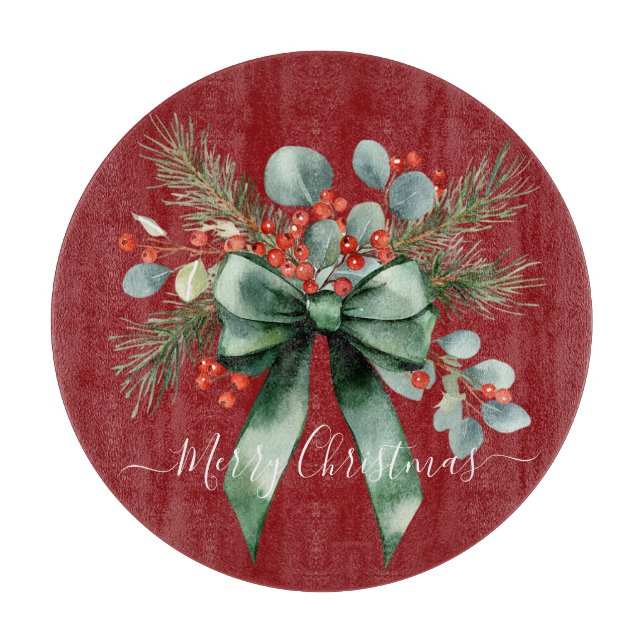 Seasonal Greenery with White Script  Schneidebrett (Vorderseite)