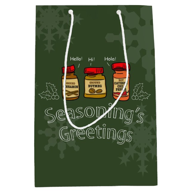 Seasoning's Greetings Funny Holiday Pun Mittlere Geschenktüte (Vorderseite)