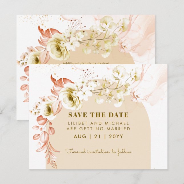 Seasons Fall Earthen Boho Floral Wedding RETT DATE Postkarte (Vorne/Hinten)